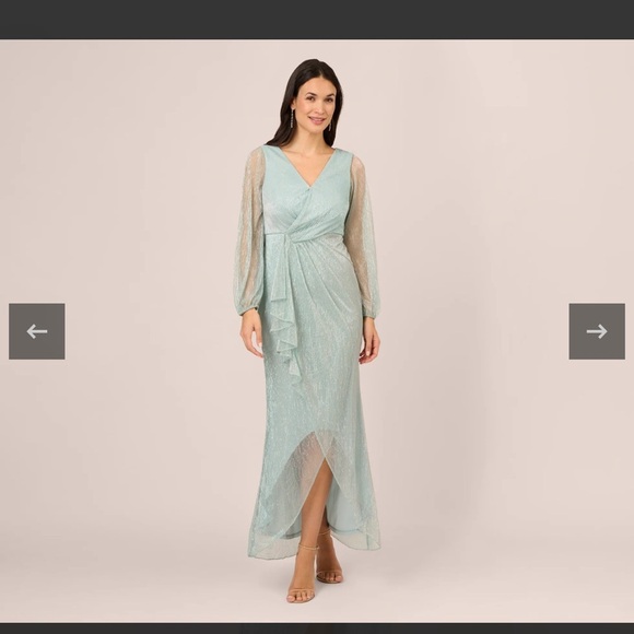 NWT Adrianna Papell Elegant Mint Green Evening Dress Crinkle Metallic Gown sz 6 - Picture 3 of 16
